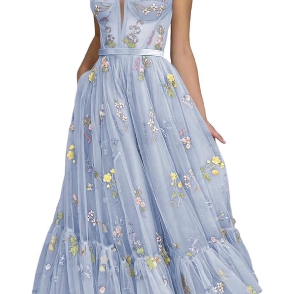 Purple Tiered Embellished Sweetheart Midi Gown - Picture 2 of 3